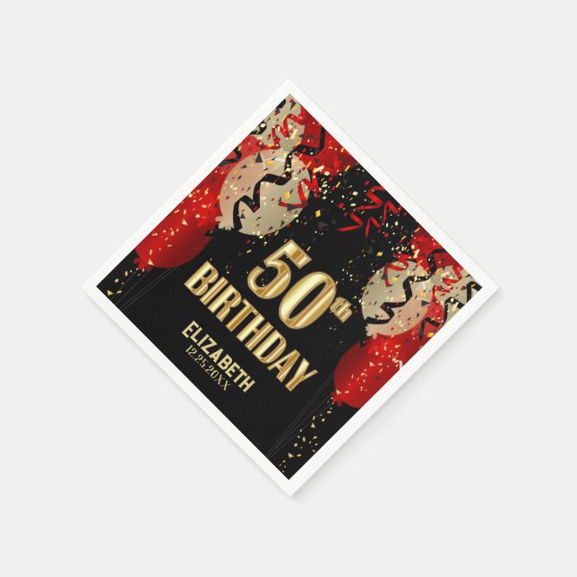 Serviette En Papier 50e anniversaire - 🎈 de ballons rouges (Coin)