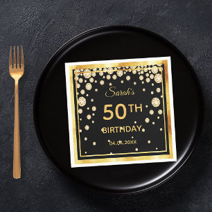 Serviette En Papier 50e anniversaire de fête diamants en or noir