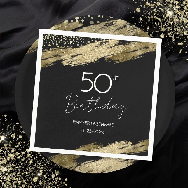Serviette En Papier 50e anniversaire de fête Gold Black Napkins (Créateur téléchargé)