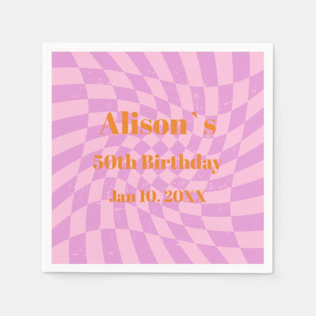 Serviette En Papier 50e Anniversaire de fête Retro Check Papier Napkin (Devant)