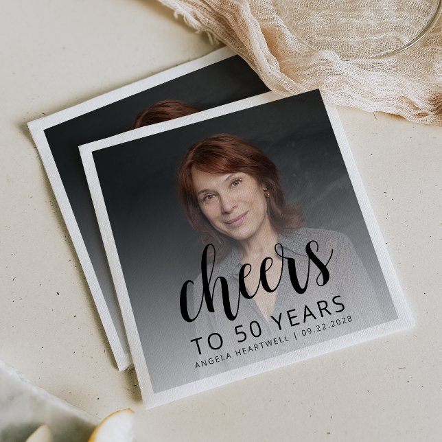 Serviette En Papier 50e anniversaire de la fête Photo Black Script Che (Créateur téléchargé)