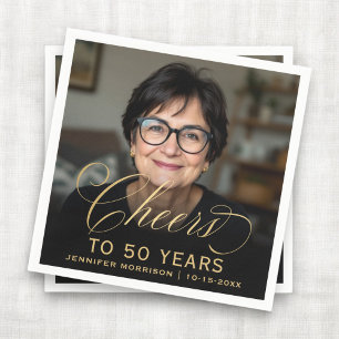 Serviette En Papier 50e anniversaire de la fête Photo Gold Script Chee