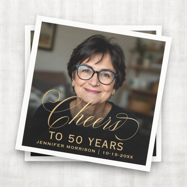 Serviette En Papier 50e anniversaire de la fête Photo Gold Script Chee (Créateur téléchargé)