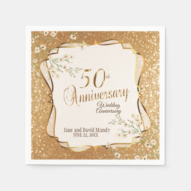 Serviette En Papier 50e anniversaire de la Parties scintillant d'or (Devant)
