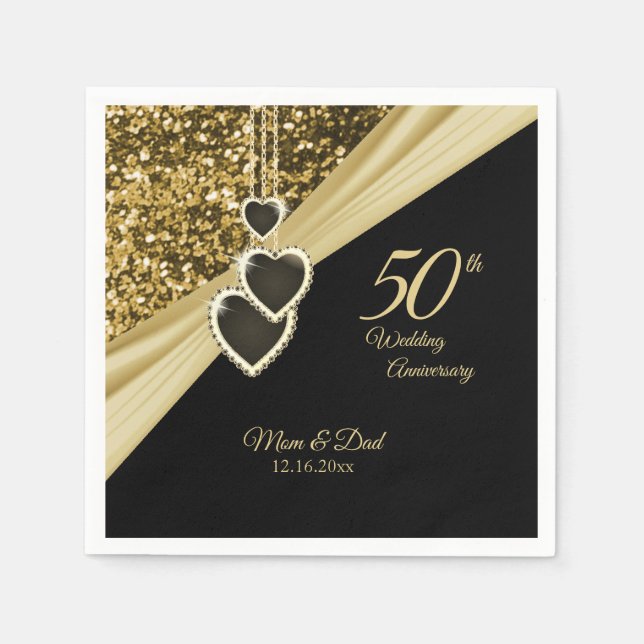 Serviette En Papier 50e anniversaire de la Parties scintillant d'or (Devant)