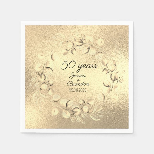 Serviette En Papier 50e anniversaire de l'Eucalyptus Mariage d'or (Devant)