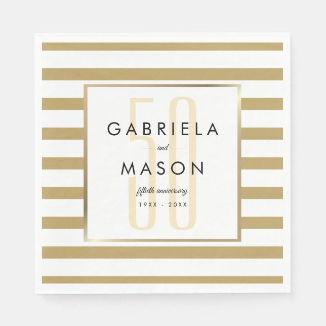 Serviette En Papier 50e anniversaire de Mariage Classic Golden Stripe (Devant)