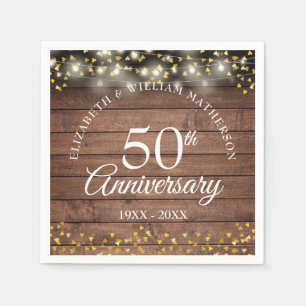Serviette En Papier 50e anniversaire de mariage Cœurs en or Rustique