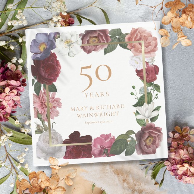 Serviette En Papier 50e anniversaire de mariage Country Rose (50th Golden Wedding Anniversary Country Rose Napkins)