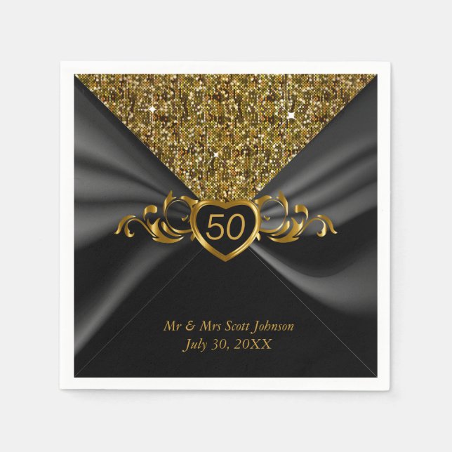 Serviette En Papier 50e anniversaire de Mariage d'or (Devant)