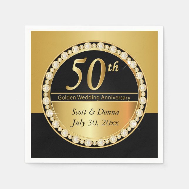 Serviette En Papier 50e anniversaire de Mariage d'or (Devant)