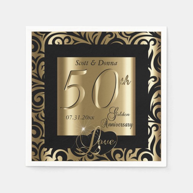 Serviette En Papier 50e anniversaire de Mariage d'or (Devant)
