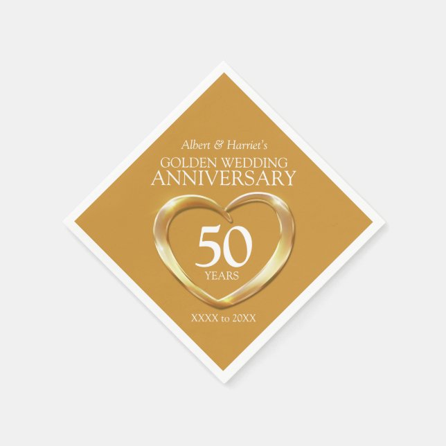 Serviette En Papier 50e anniversaire de mariage d'or coeur personnalis (Coin)