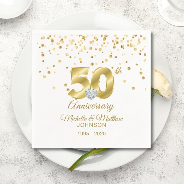 Serviette En Papier 50e anniversaire de Mariage d'or personnalisé (Personalized 50th Golden Wedding Anniversary Napkins)