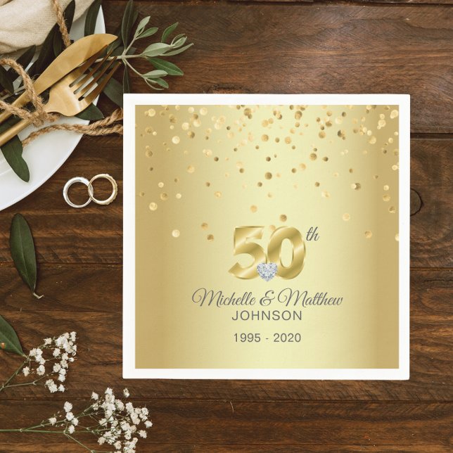 Serviette En Papier 50e anniversaire de Mariage d'or personnalisé (Personalized 50th Golden Wedding Anniversary Napkins)