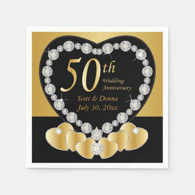 Serviette En Papier 50e anniversaire de Mariage d'or | Texte do-it-you (Devant)