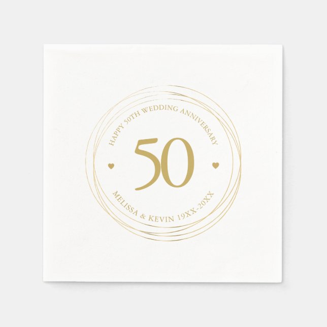Serviette En Papier 50e anniversaire de Mariage Gold Circle Frame (Devant)