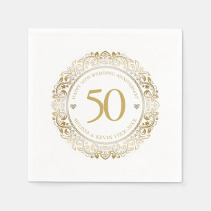 Serviette En Papier 50e anniversaire de Mariage Gold Floral Frame 2