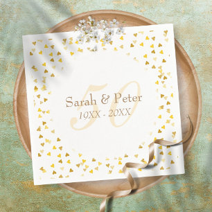 Serviette En Papier 50e anniversaire de Mariage Gold Hearts Confetti
