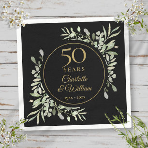 Serviette En Papier 50e anniversaire de mariage Noir et Or Feuillage