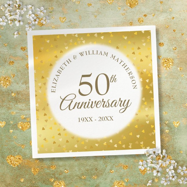 Serviette En Papier 50e Anniversaire de Mariage Papier D'or Cœurs Conf (50th Wedding Anniversary Gold Foil Hearts Confetti Napkins)