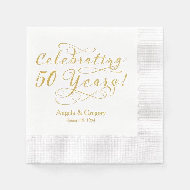 Serviette En Papier 50e anniversaire de Mariage personnalisé Gold Whit (Devant)