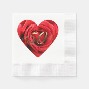 Serviette En Papier 50e anniversaire de Mariage Roses rouges Coeur élé
