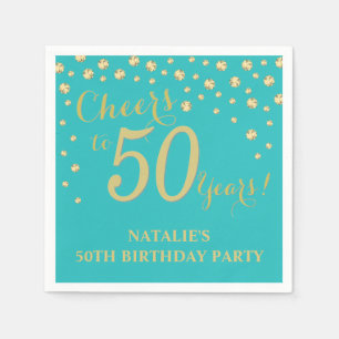 Serviette En Papier 50e anniversaire de mariage Turquoise et Gold Diam