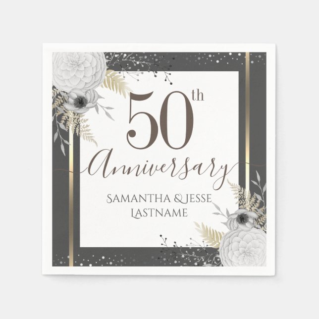 Serviette En Papier 50e anniversaire du Mariage serviettes florales (Devant)