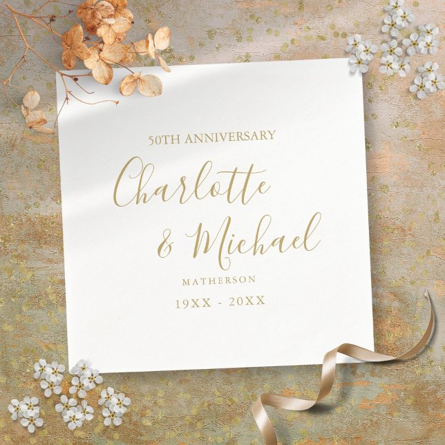 Serviette En Papier 50e anniversaire du Mariage Signature dorée Script (50th Wedding Anniversary Golden Signature Script Napkins)