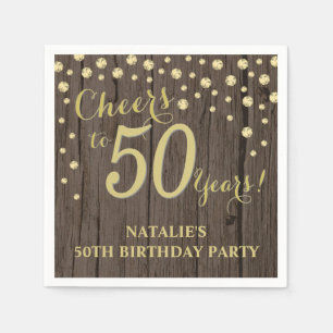 Serviette En Papier 50e Anniversaire du Rustic Wood and Gold Diamond N