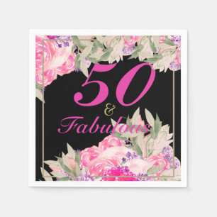 Serviette En Papier 50e anniversaire Elégant Floral Roses Invitation