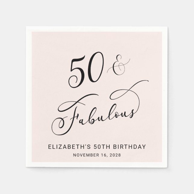 Serviette En Papier 50e anniversaire fête rose (Devant)