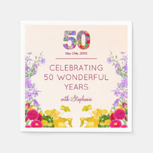 Serviette En Papier 50e anniversaire floral moderne 50 ans fête élégan