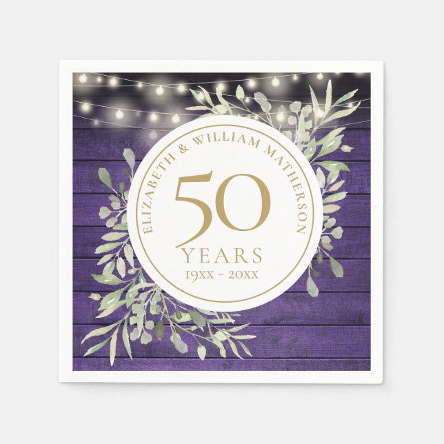 Serviette En Papier 50e anniversaire Floral Purple Chaîne de bois Lumi (Devant)