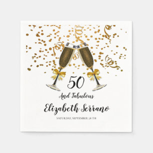 Serviette En Papier 50e anniversaire Gold Confetti Champagne Lunettes