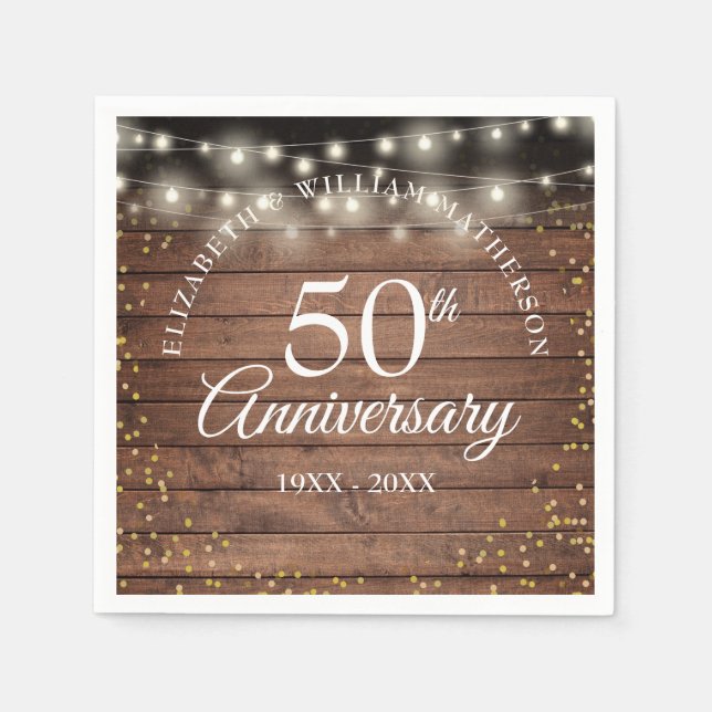 Serviette En Papier 50e anniversaire Gold Dust Rustic String lumières (Devant)