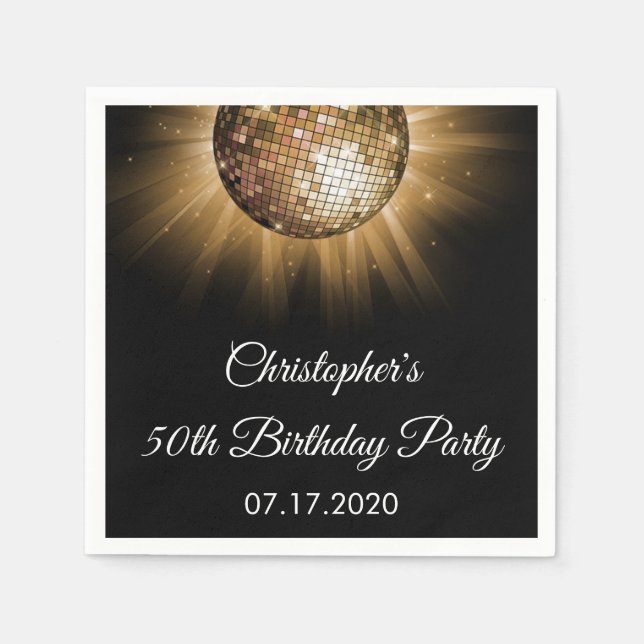 Serviette En Papier 50e Anniversaire Gold Sparkle Disco Ball (Devant)