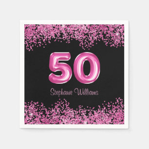 Serviette En Papier 50e anniversaire Hot Pink Balloons Gllitter Party