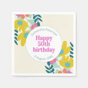 Serviette En Papier 50e anniversaire joli floral moderne coloré