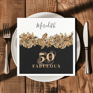 Serviette En Papier 50e anniversaire Luxe Golden Flowers élégant Class