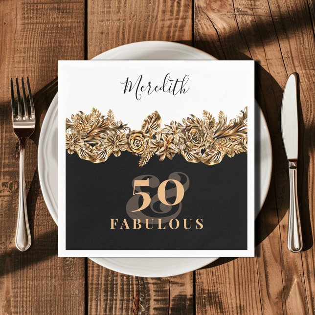 Serviette En Papier 50e anniversaire Luxe Golden Flowers élégant Class (Créateur téléchargé)
