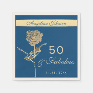 Serviette En Papier 50e Anniversaire Luxe Or et Bleu Classique