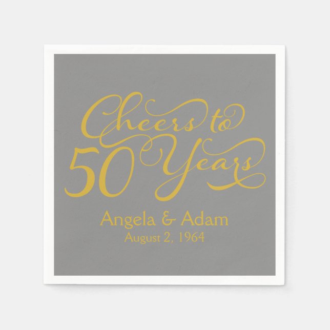 Serviette En Papier 50e anniversaire Mariage Gris d'or (Devant)