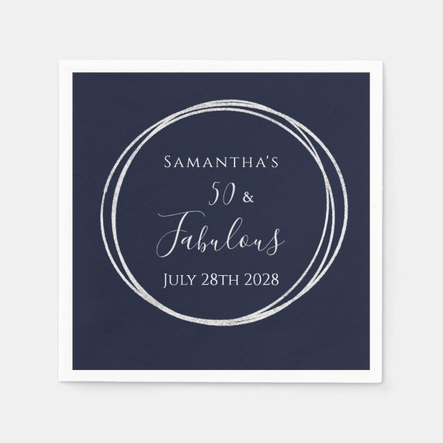 Serviette En Papier 50e anniversaire Marine Argent 50 et Fabulous Part (Devant)