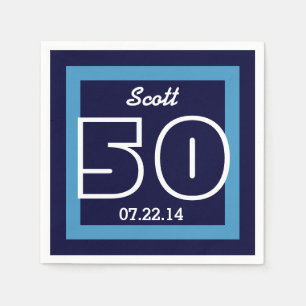 Serviette En Papier 50e anniversaire moderne géométrique V14 NAVY et B