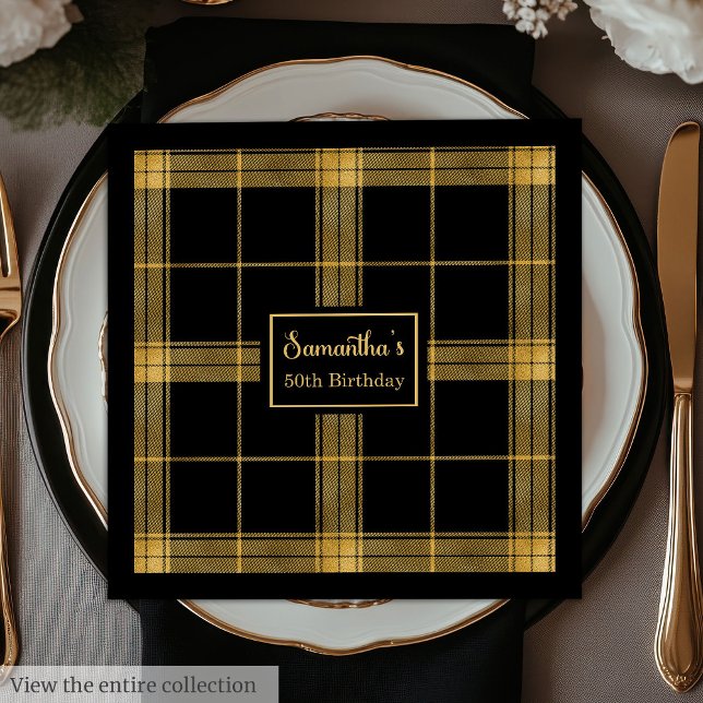Serviette En Papier 50e anniversaire Napkins Black Gold Nom personnali (50th Birthday Napkins Black Gold Custom Name )