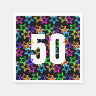 Serviette En Papier 50e Anniversaire Neon Étoiles sur noir