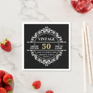 Serviette En Papier 50e anniversaire noir blanc et or Vintage