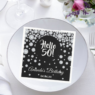 Serviette En Papier 50e anniversaire noir diamants blancs nom glam